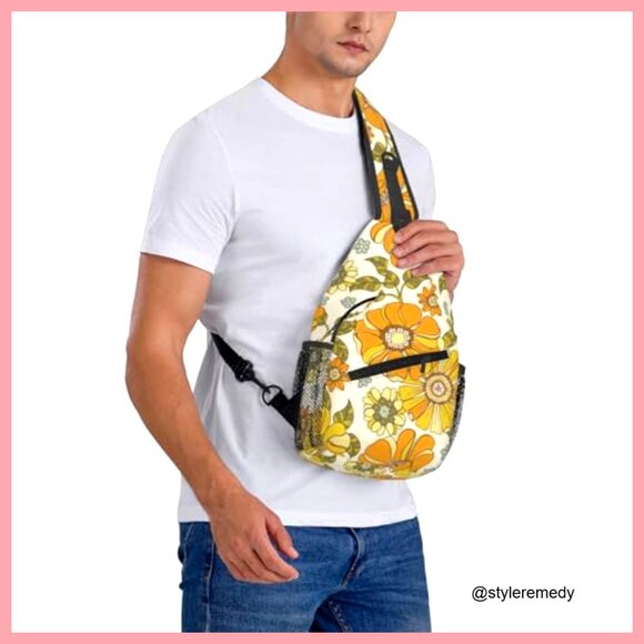 Retro Floral Sling Backpack Daypack Adjustable Strap 15.3\